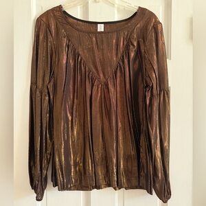 Amadi Bronze Metallic Long Sleeve Women's Top, Size L, NWT